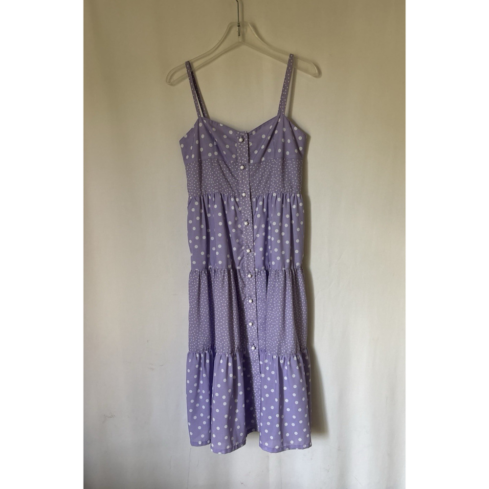 Solid & Striped Dress Small Tiered Lilac Polka Dot Midi Sleeveless Boho